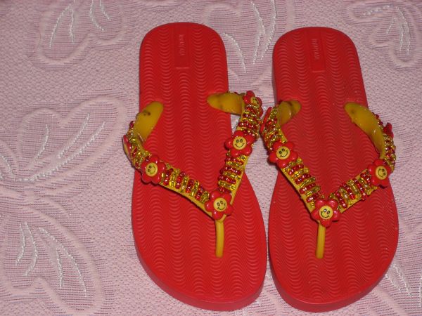 Chinelo Vermelho Bordado com Flores